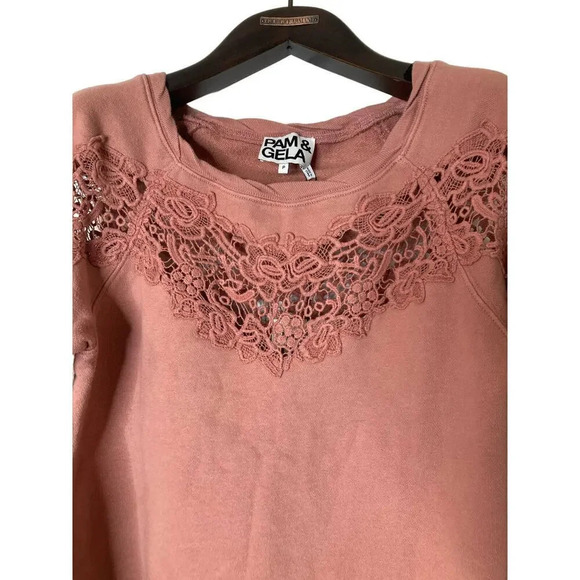 Pam & Gela Annie Hi-Lo lace inset sweatshirt sz P - Picture 6 of 14